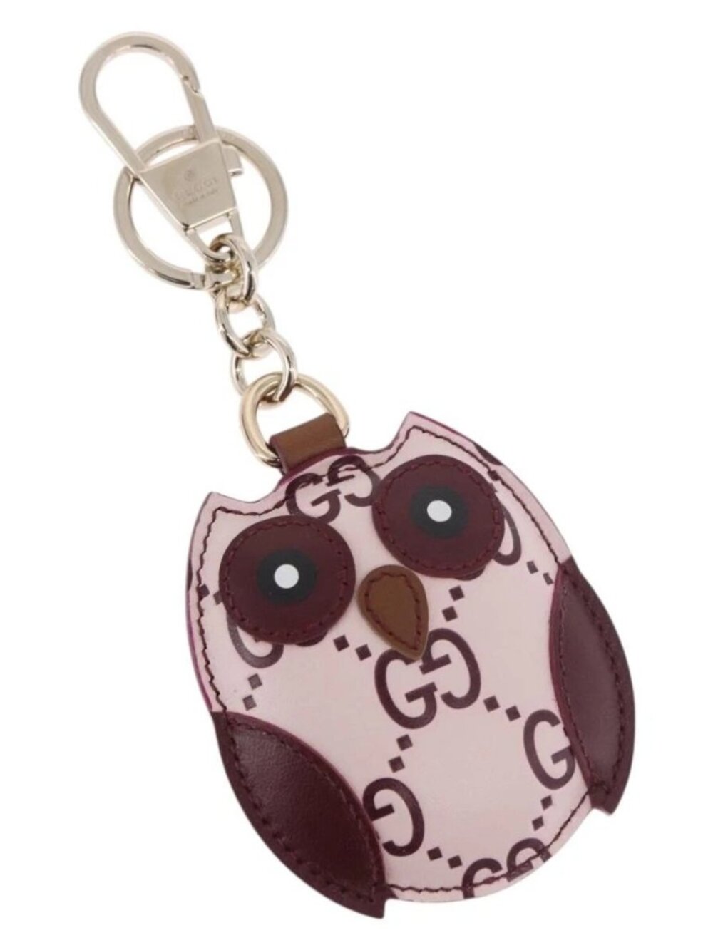 GUCCI Guccissima GG Canvas Owl Shaped Bag Charm Leather Pink 821813 Auth 186160M